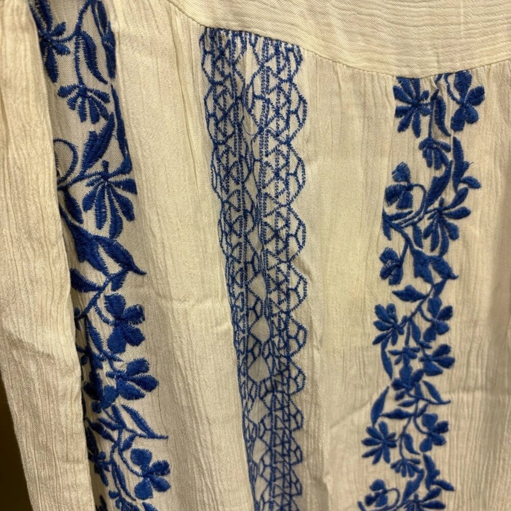 NWT‎ Hale Bob Blue Embroidered Gauze  Floral Boho Elastic Waist Maxi Skirt XL - Picture 4 of 12